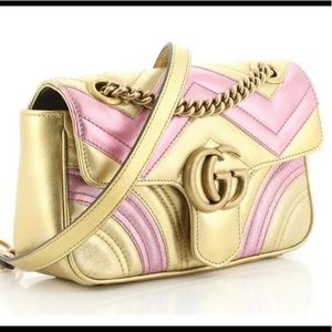 NWT small Gucci marmonne metallic pink/gold bag